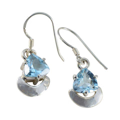Riyo Exquisiter 925er Sterlingsilber-Ohrring für Demoiselle, blauer Topas-Ohrring, Lünettenfassung, blauer Ohrring, baumelnder Ohrring