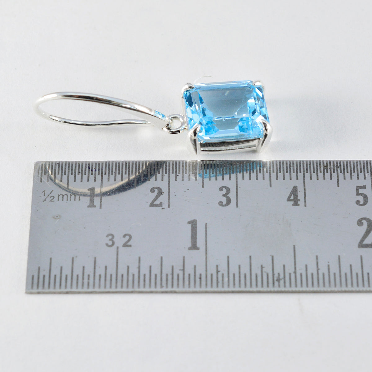Riyo Beaut 925 Sterling Silber Ohrring für Demoiselle Blauer Topas-Ohrring, Lünettenfassung, blauer Ohrring, baumelnder Ohrring