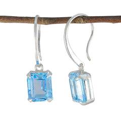 Riyo Beaut 925 Sterling Silber Ohrring für Demoiselle Blauer Topas-Ohrring, Lünettenfassung, blauer Ohrring, baumelnder Ohrring