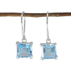Riyo Beauteous 925 Sterling Silber Ohrring für Damen, blauer Topas-Ohrring, Lünettenfassung, blauer Ohrring, baumelnder Ohrring