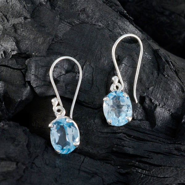 Riyo Aesthetic 925 Sterling Silver Earring For Sister Blue Topaz Earring Bezel Setting Blue Earring Dangle Earring