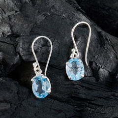 Riyo Ästhetischer 925er Sterlingsilber-Ohrring für Schwester, blauer Topas-Ohrring, Lünettenfassung, blauer Ohrring, baumelnder Ohrring