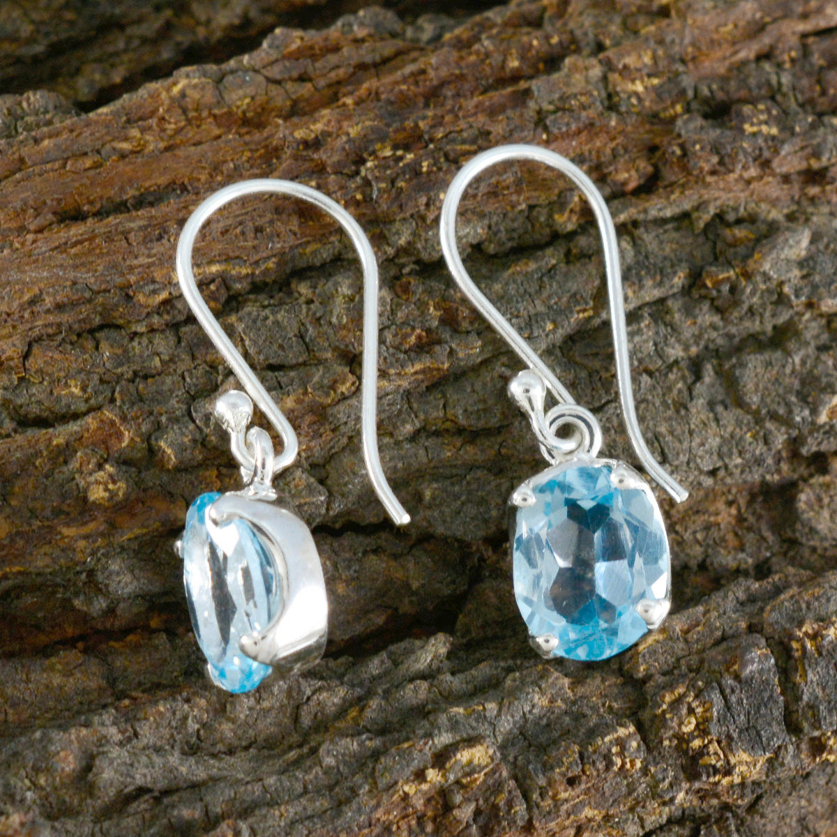 Riyo Aesthetic 925 Sterling Silver Earring For Sister Blue Topaz Earring Bezel Setting Blue Earring Dangle Earring