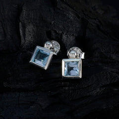Riyo Prepossessing 925 Sterling Silber Ohrring für Damsel Blue Topas Ohrring Lünettenfassung Blauer Ohrring Ohrstecker