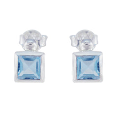 Riyo Prepossessing 925 Sterling Silber Ohrring für Damsel Blue Topas Ohrring Lünettenfassung Blauer Ohrring Ohrstecker
