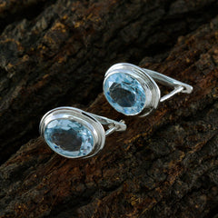 Riyo Graceful 925 Sterling Silver Earring For Wife Blue Topaz Earring Bezel Setting Blue Earring Stud Earring