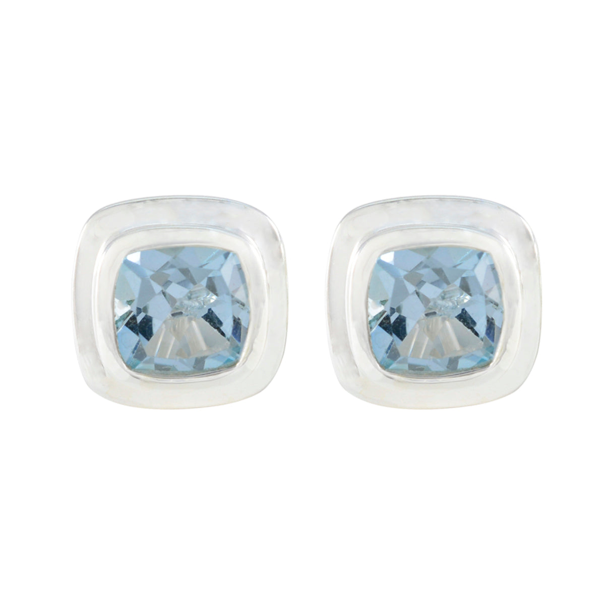 Riyo Alluring 925 Sterling Silver Earring For Femme Blue Topaz Earring Bezel Setting Blue Earring Stud Earring