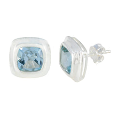 Riyo Verleidelijke 925 Sterling Zilveren Oorbel Voor Femme Blue Topaz Earring Bezel Setting Blue Earring Stud Earring