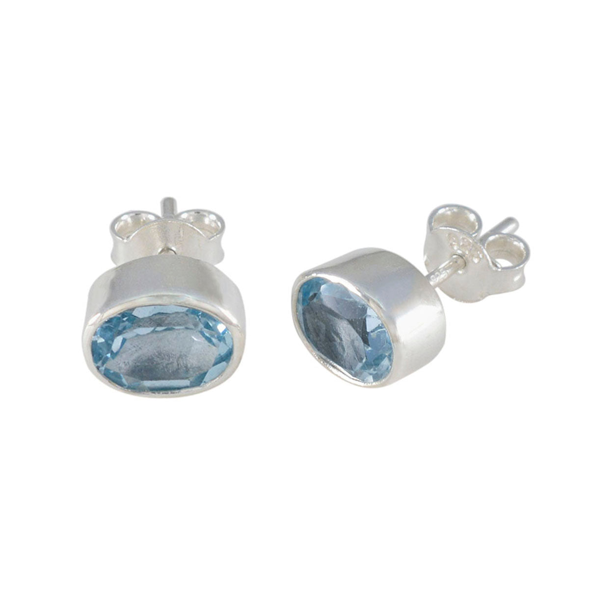 Riyo Glamorous Sterling Silver Earring For Wife Blue Topaz Earring Bezel Setting Blue Earring Stud Earring