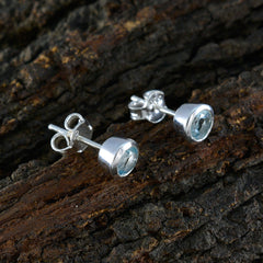 Riyo Divine Sterling Silver Earring For Femme Blue Topaz Earring Bezel Setting Blue Earring Stud Earring