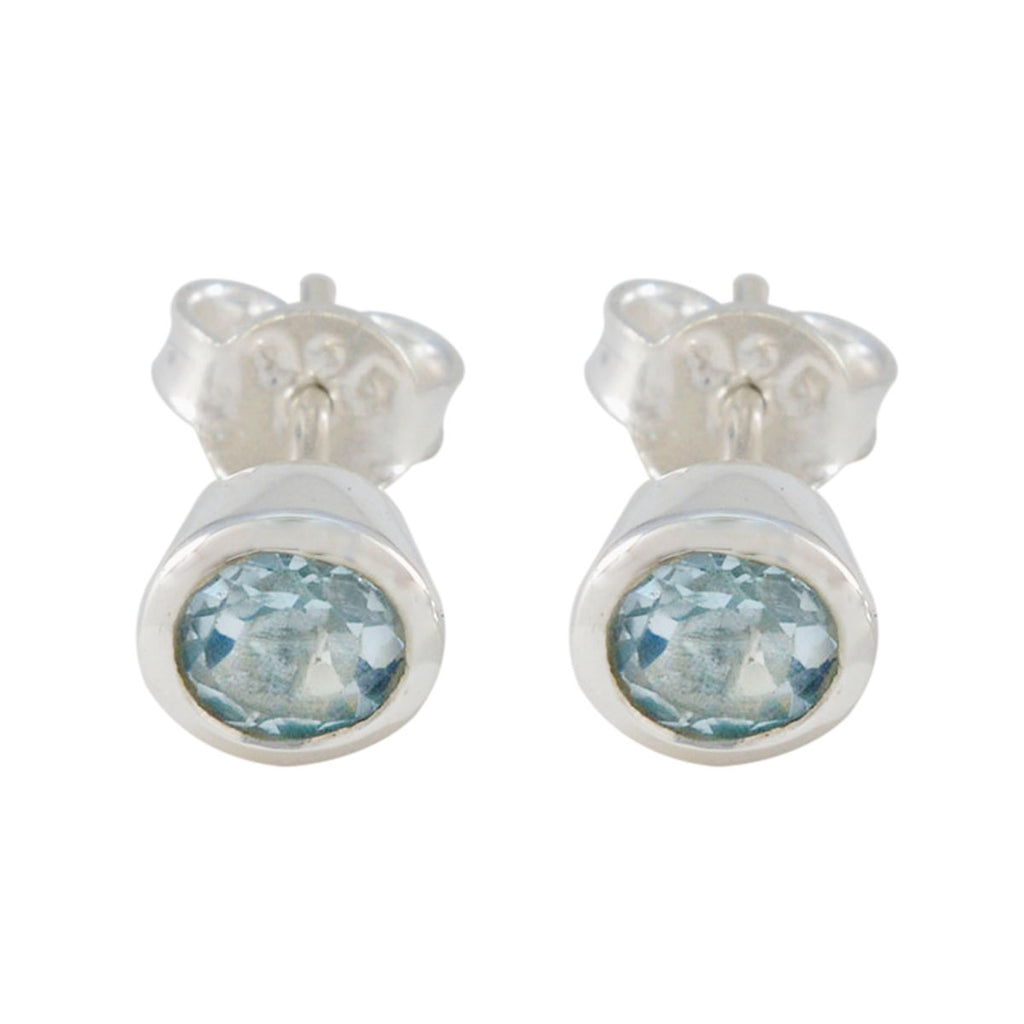 Riyo Divine Sterling Silver Earring For Femme Blue Topaz Earring Bezel Setting Blue Earring Stud Earring