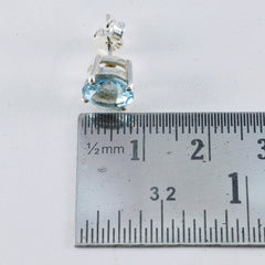 Riyo-pendiente de plata de ley 925 atractivo para damisela, pendiente de topacio azul, ajuste de bisel, pendiente azul, pendiente de tuerca