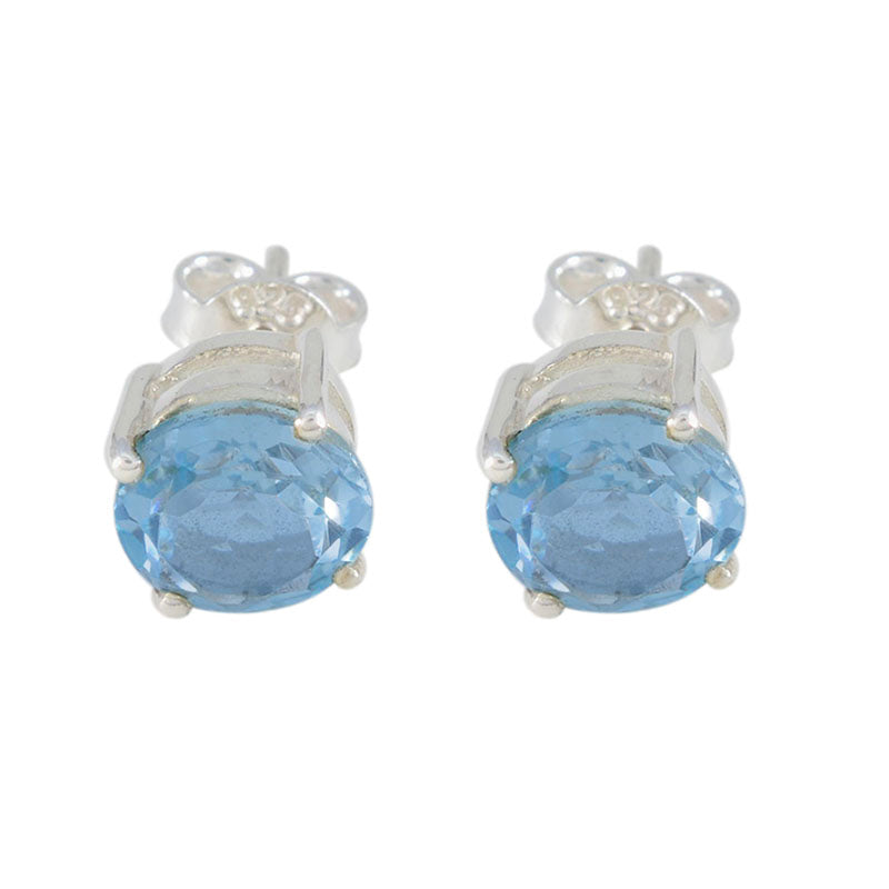 Riyo Sightly 925 Sterling Silver Earring For Damsel Blue Topaz Earring Bezel Setting Blue Earring Stud Earring
