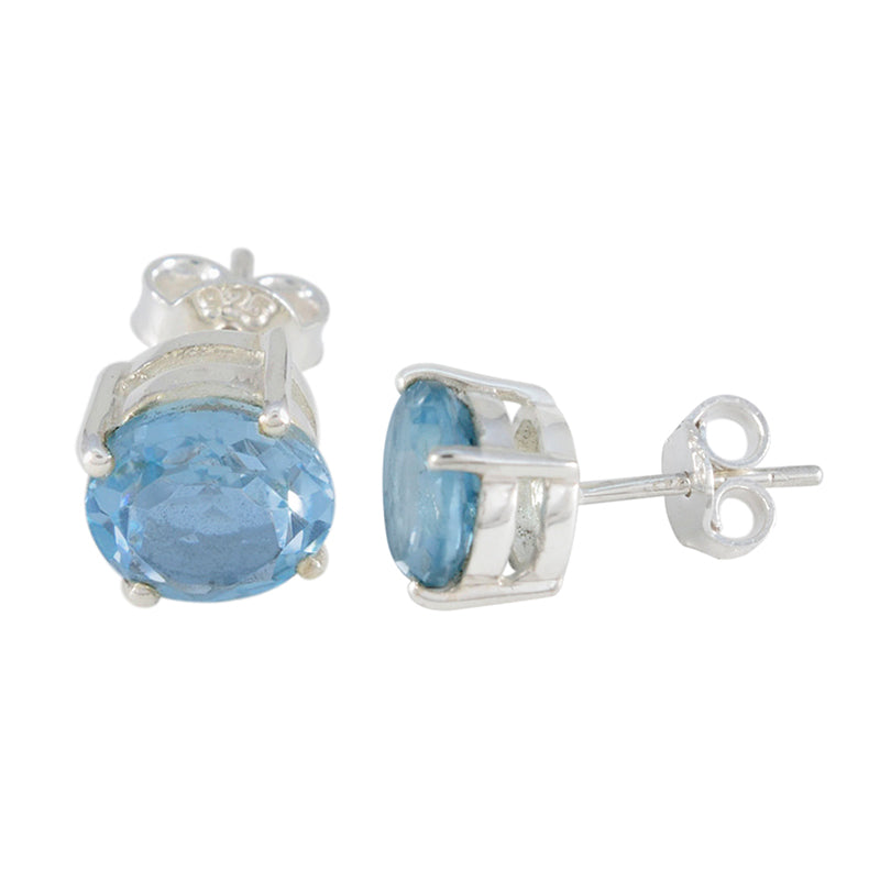 Riyo Sightly 925 Sterling Silber Ohrring für Damsel Blauer Topas Ohrring Lünette Fassung Blauer Ohrring Ohrstecker