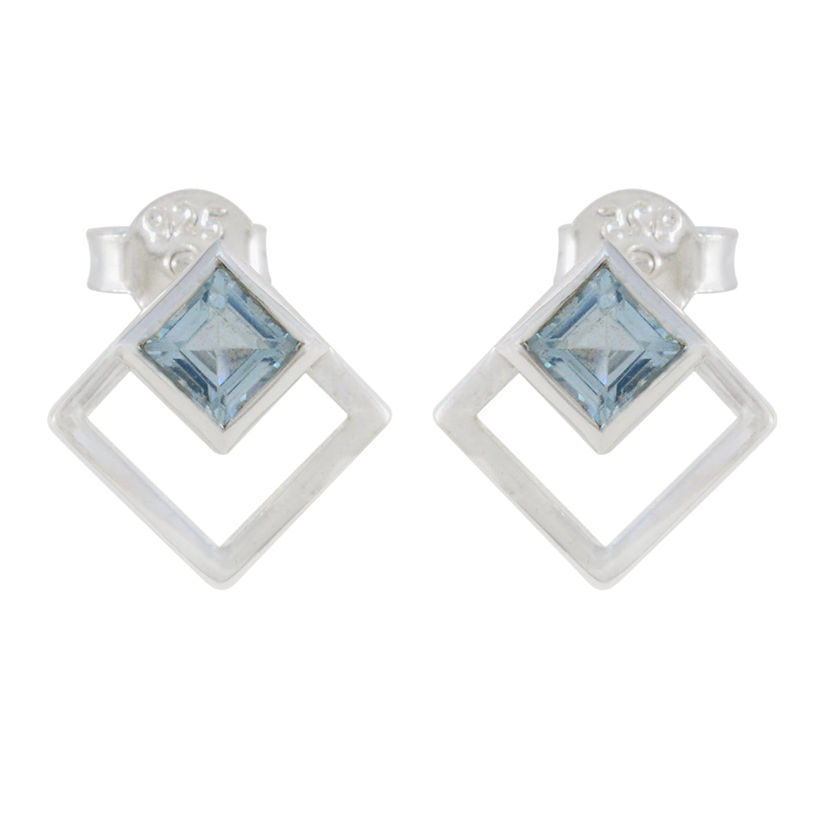 Riyo Fanciable Sterling Silver Earring For Demoiselle Blue Topaz Earring Bezel Setting Blue Earring Stud Earring
