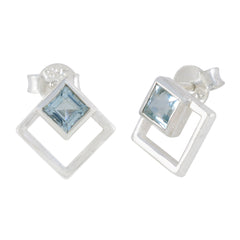 Riyo Fanciable Sterling Silber Ohrring für Demoiselle Blauer Topas-Ohrring, Lünettenfassung, blauer Ohrring-Ohrstecker