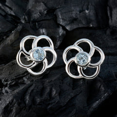 Riyo Beddable 925 Sterling Silber Ohrring für Damen, blauer Topas-Ohrring, Lünettenfassung, blauer Ohrring-Bolzen-Ohrring