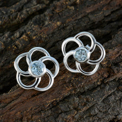 Riyo Beddable 925 Sterling Silver Earring For Female Blue Topaz Earring Bezel Setting Blue Earring Stud Earring