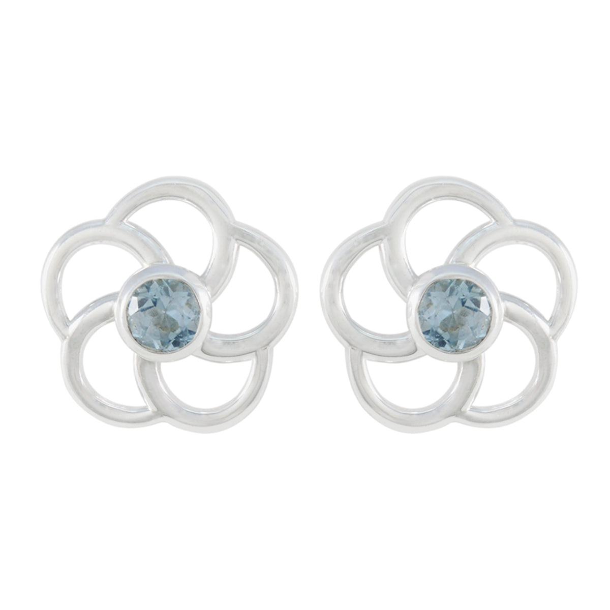 Riyo Beddable 925 Sterling Silber Ohrring für Damen, blauer Topas-Ohrring, Lünettenfassung, blauer Ohrring-Bolzen-Ohrring
