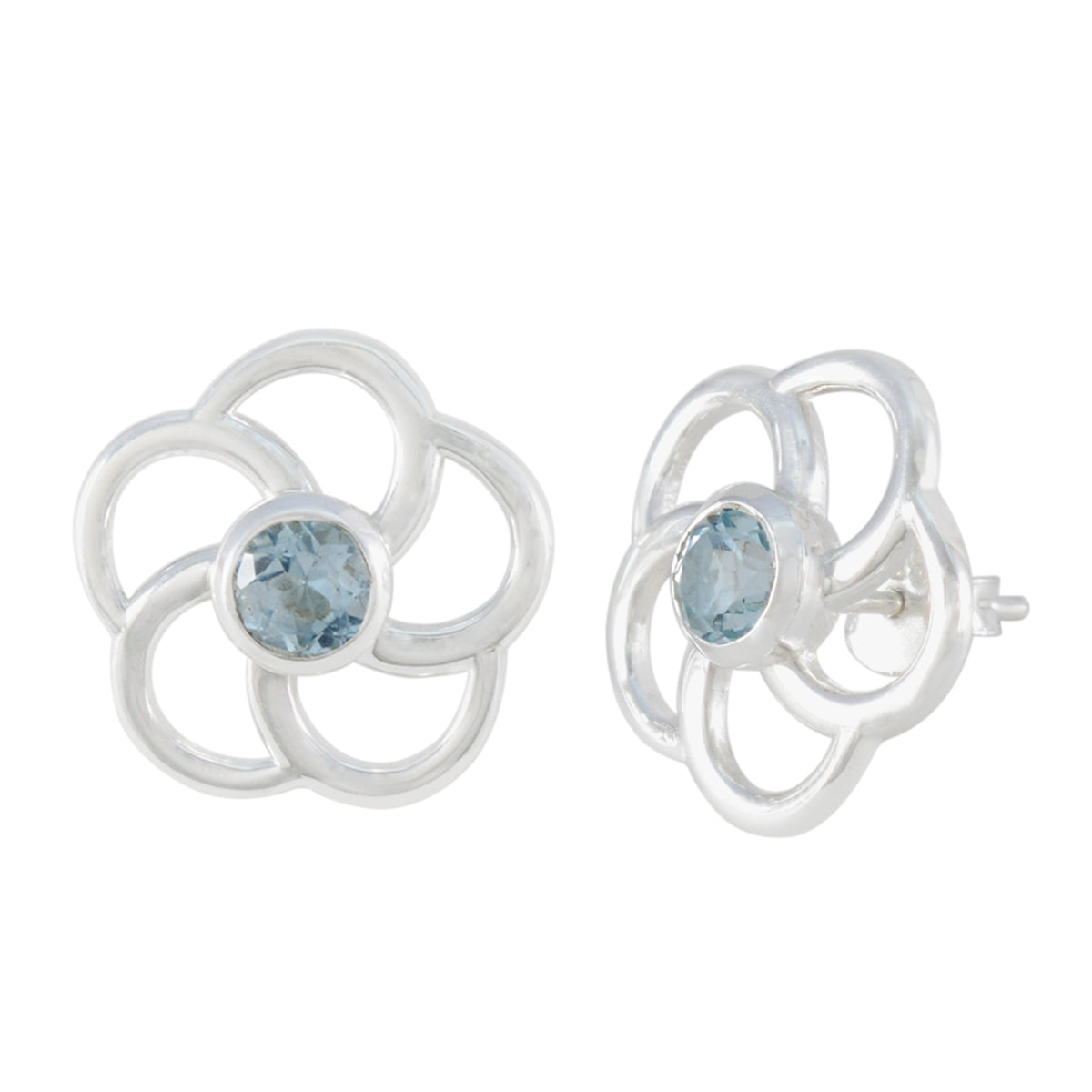 Riyo Beddable 925 Sterling Silver Earring For Female Blue Topaz Earring Bezel Setting Blue Earring Stud Earring