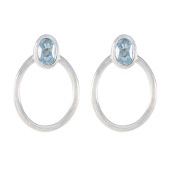 Riyo Foxy Sterling Silver Earring For Wife Blue Topaz Earring Bezel Setting Blue Earring Stud Earring