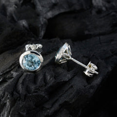 Riyo Prepossessing Sterling zilveren oorbel voor dames Blue Topaz Earring Bezel Setting Blue Earring Stud Earring
