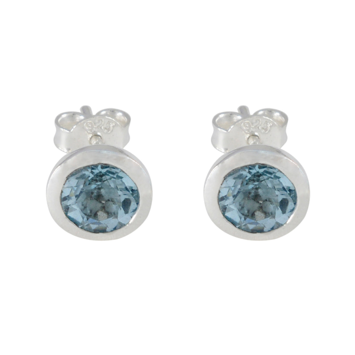 Riyo Beeindruckender Sterlingsilber-Ohrring für Damen, blauer Topas-Ohrring, Lünettenfassung, blauer Ohrring-Bolzen-Ohrring