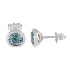 Riyo Prepossessing Sterling zilveren oorbel voor dames Blue Topaz Earring Bezel Setting Blue Earring Stud Earring