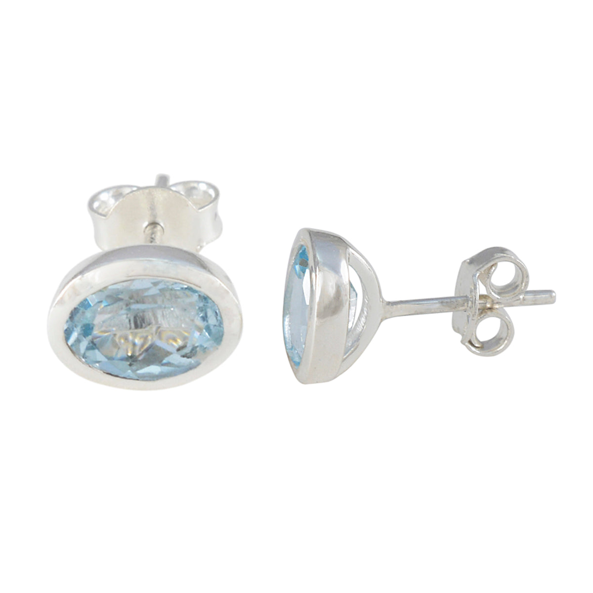 Riyo Graceful Sterling Silver Earring For Demoiselle Blue Topaz Earring Bezel Setting Blue Earring Stud Earring