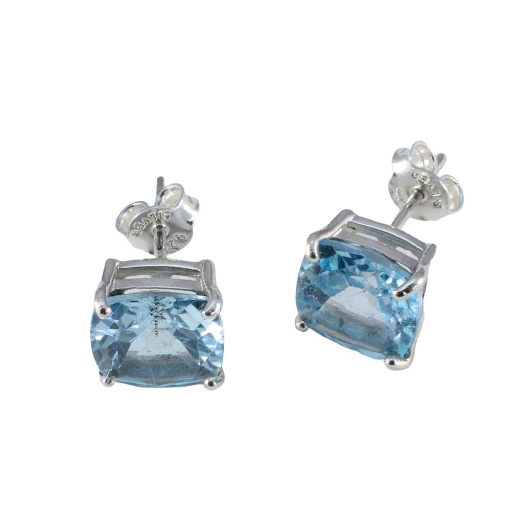 Riyo Comely 925 Sterling Silver Earring For Sister Blue Topaz Earring Bezel Setting Blue Earring Stud Earring