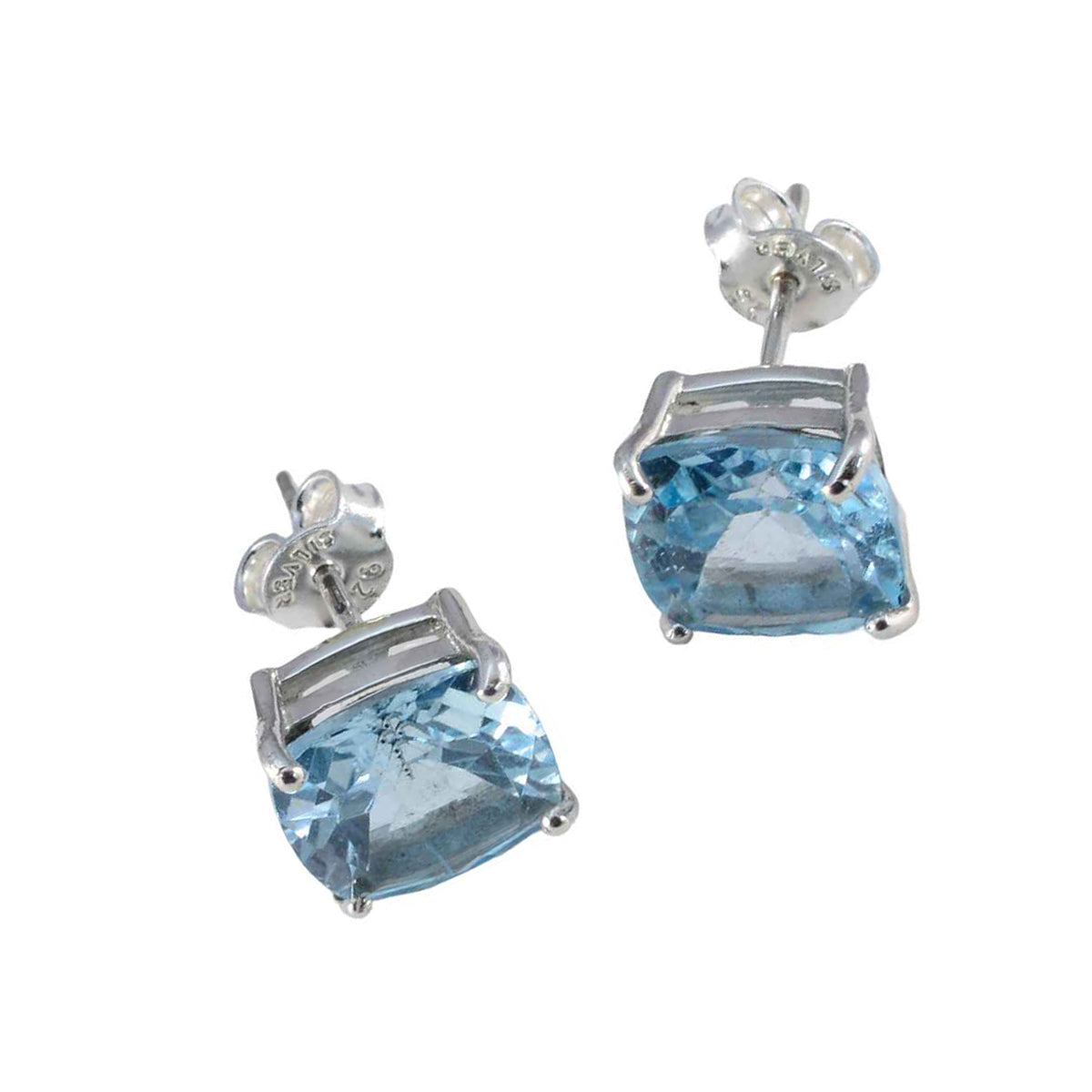 Riyo Charmante 925 sterling zilveren oorbel voor zuster Blue Topaz Earring Bezel Setting Blue Earring Stud Earring