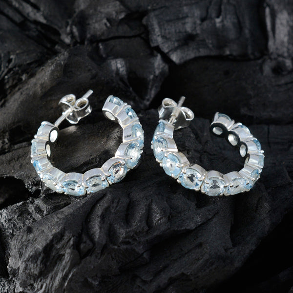 Riyo Beaut 925 Sterling Silver Earring For Wife Blue Topaz Earring Bezel Setting Blue Earring Stud Earring