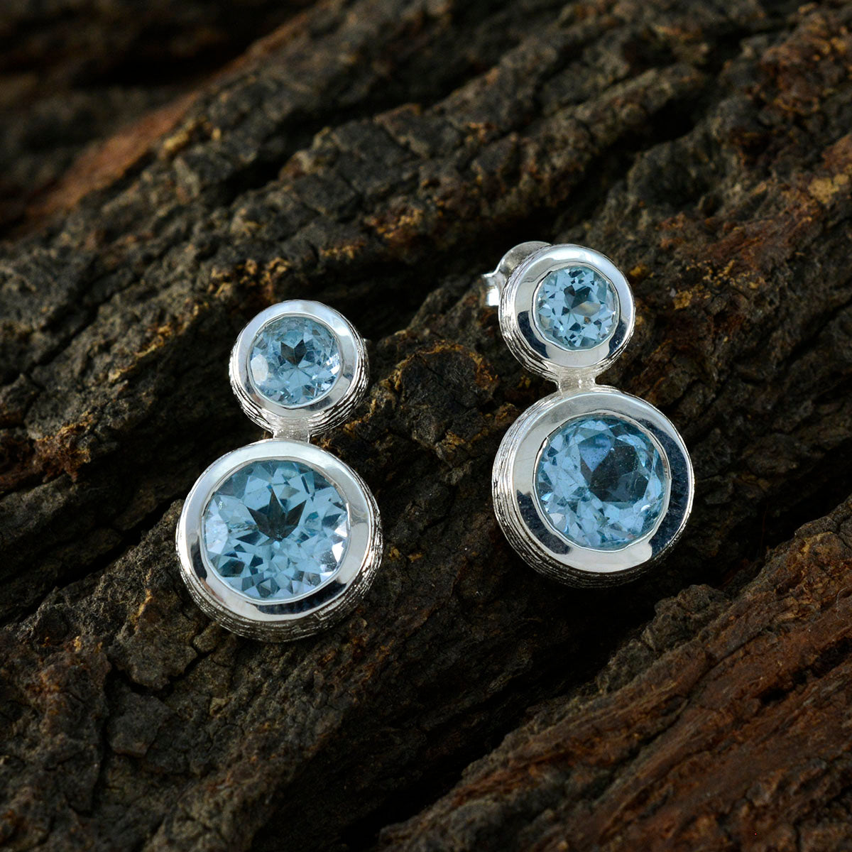 Riyo Pretty 925 Sterling Silber Ohrring für Damsel Blue Topas Ohrring Lünette Fassung Blauer Ohrring Ohrstecker