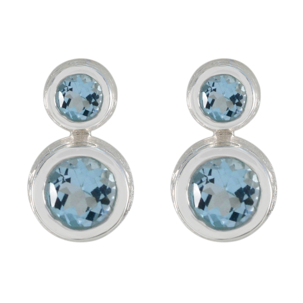 Riyo Pretty 925 Sterling Silver Earring For Damsel Blue Topaz Earring Bezel Setting Blue Earring Stud Earring