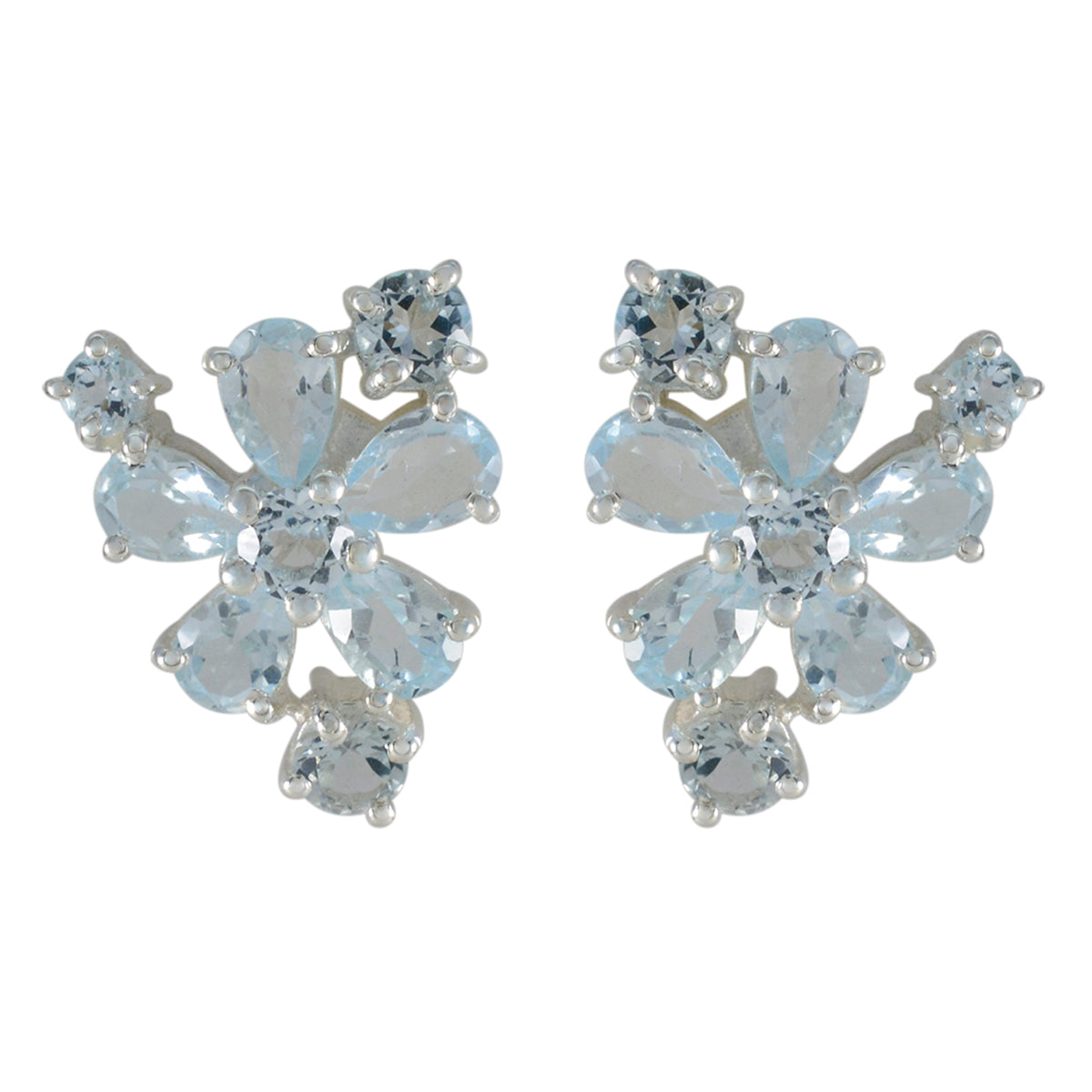 Riyo Engaging Sterling Silver Earring For Female Blue Topaz Earring Bezel Setting Blue Earring Stud Earring