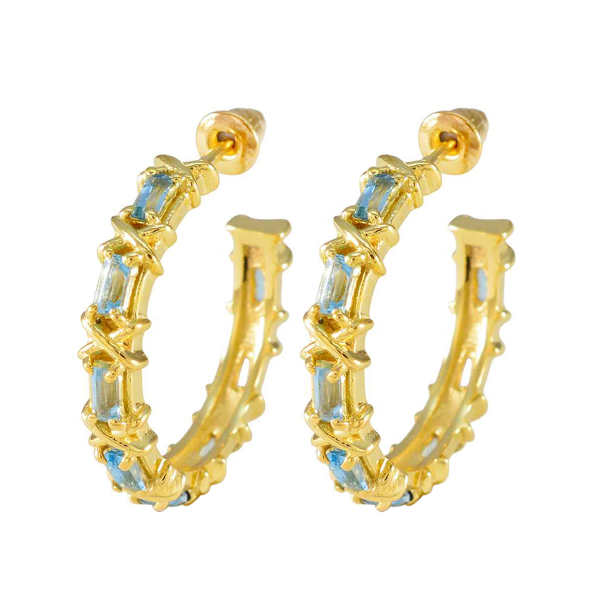 Riyo Prächtiger 925er Sterlingsilber-Ohrring für Demoiselle, blauer Topas-Ohrring, Lünettenfassung, blauer Ohrring-Ohrstecker