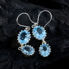 Riyo Drop-Dead Prachtige 925 Sterling Zilveren Oorbel Voor Vrouw Blue Topaz Earring Bezel Setting Blue Earring Dangle Earring