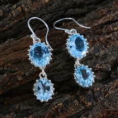 Riyo Drop-Dead Prachtige 925 Sterling Zilveren Oorbel Voor Vrouw Blue Topaz Earring Bezel Setting Blue Earring Dangle Earring
