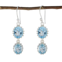 Riyo Drop-Dead Gorgeous 925 Sterling Silver Earring For Wife Blue Topaz Earring Bezel Setting Blue Earring Dangle Earring