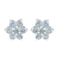 Riyo Nice-Looking 925 Sterling Silver Earring For Wife Blue Topaz Earring Bezel Setting Blue Earring Stud Earring