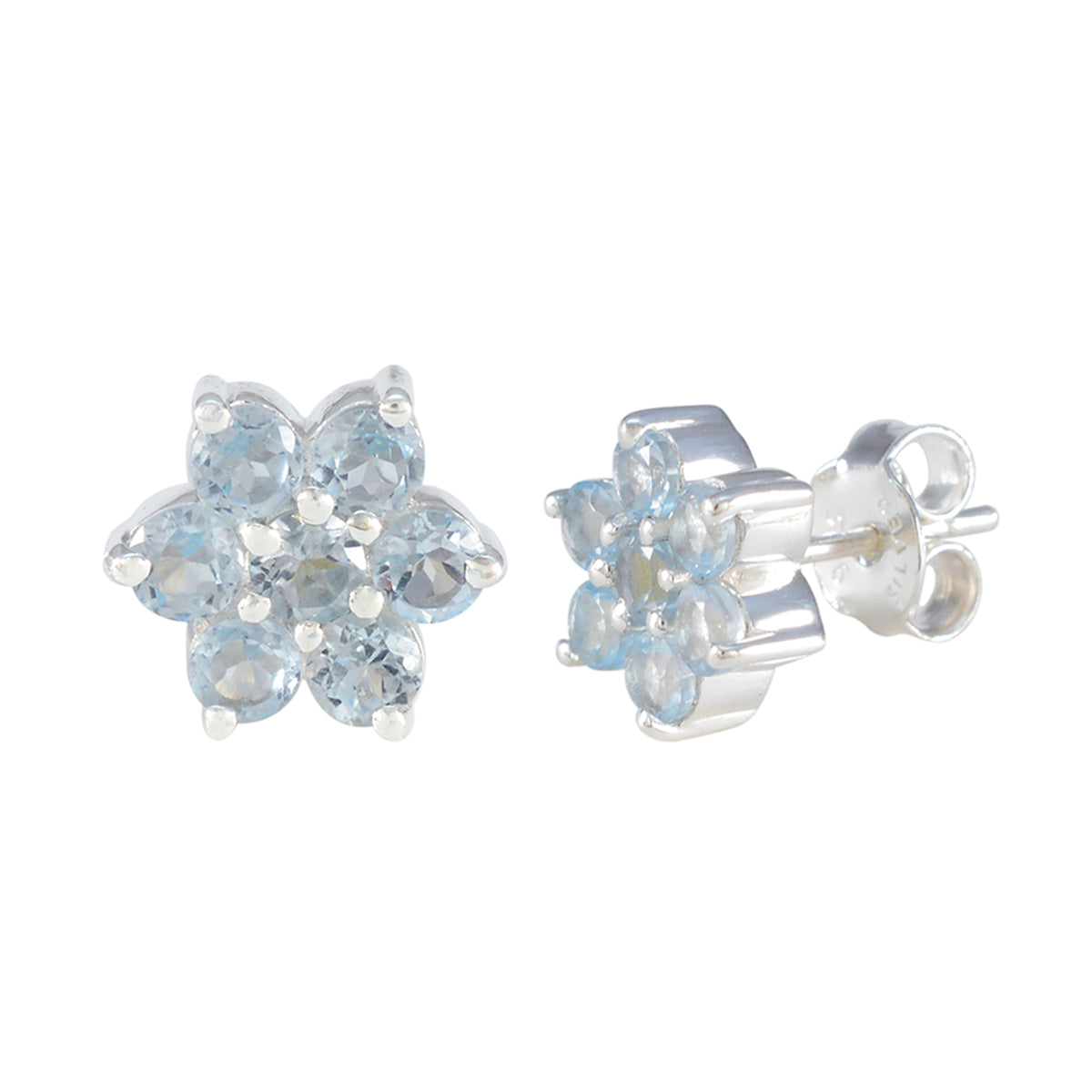 Riyo Schön aussehender Ohrring aus 925er-Sterlingsilber für die Frau, blauer Topas-Ohrring, Lünettenfassung, blauer Ohrring-Ohrstecker