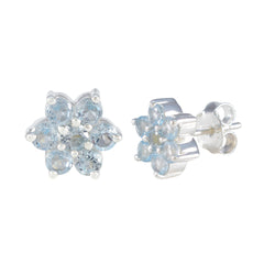 Riyo Nice-Looking 925 Sterling Silver Earring For Wife Blue Topaz Earring Bezel Setting Blue Earring Stud Earring
