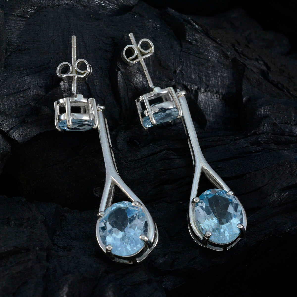 riyo bäddbart sterling silver örhänge för flicka blå topas örhänge infattning blå örhänge örhänge