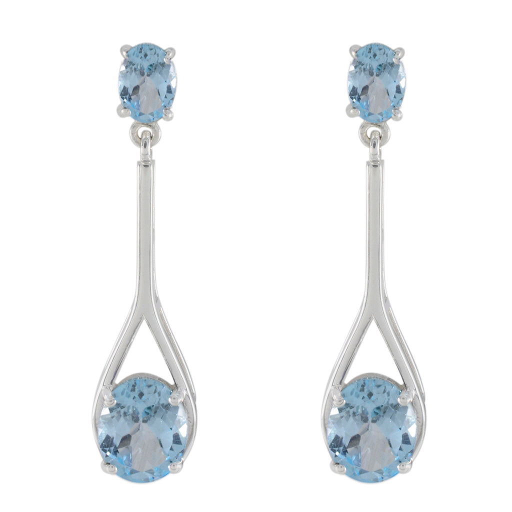 Riyo Beddable Sterling Silver Earring For Girl Blue Topaz Earring Bezel Setting Blue Earring Stud Earring