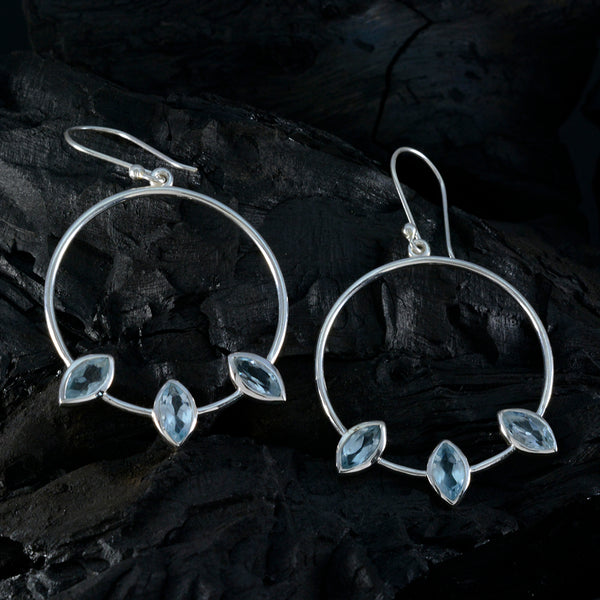 Riyo Glamorous 925 Sterling Silver Earring For Wife Blue Topaz Earring Bezel Setting Blue Earring Dangle Earring