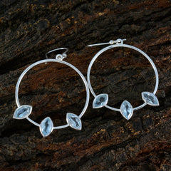 Riyo Glamorous 925 Sterling Silber Ohrring für Frau Blauer Topas Ohrring Lünettenfassung Blauer Ohrring Baumelnder Ohrring