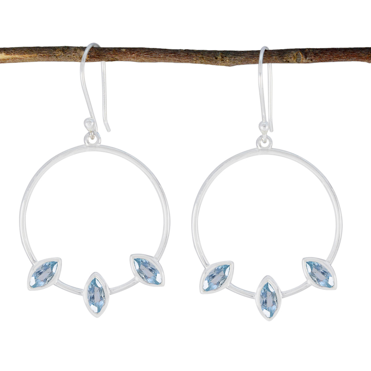 Riyo Glamorous 925 Sterling Silver Earring For Wife Blue Topaz Earring Bezel Setting Blue Earring Dangle Earring