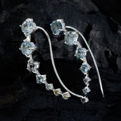 Riyo Beguiling 925 Sterling Silver Earring For Lady Blue Topaz Earring Bezel Setting Blue Earring Ear Cuff Earring