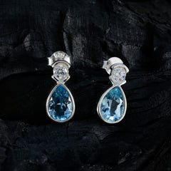 Riyo Spunky 925 Sterling Silber Ohrring für Damsel Blauer Topas Ohrring Lünette Fassung Blauer Ohrring Ohrstecker