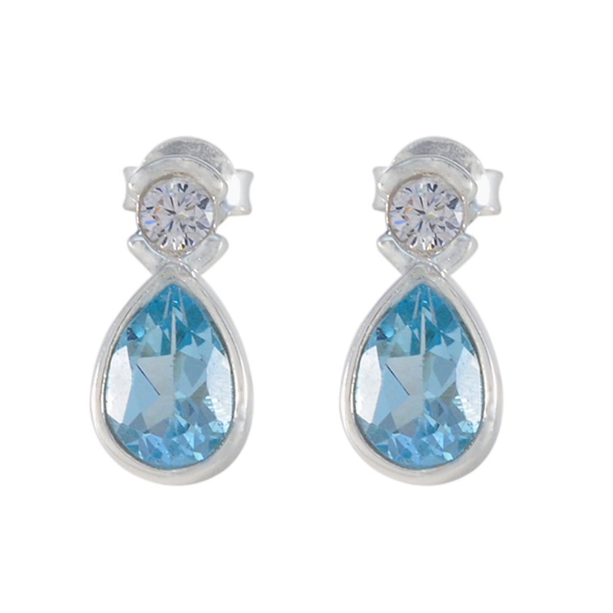 Riyo Spunky 925 Sterling Silver Earring For Damsel Blue Topaz Earring Bezel Setting Blue Earring Stud Earring